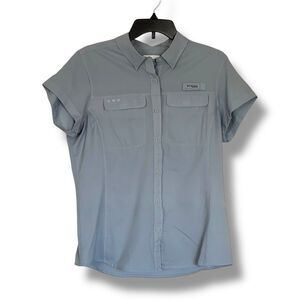 Columbia Women’s PFG Vented Button Front Short Sleeve Fishing  Hiking Top L Blue